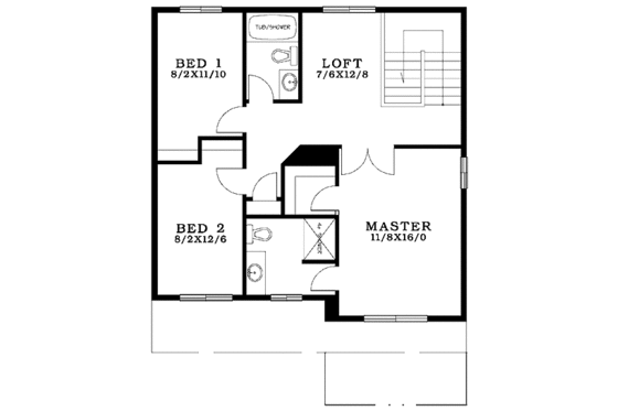 Floor Plan - Upper Floor for Craftsman House Plan #943-11 - 3 bed, 2.5 bath