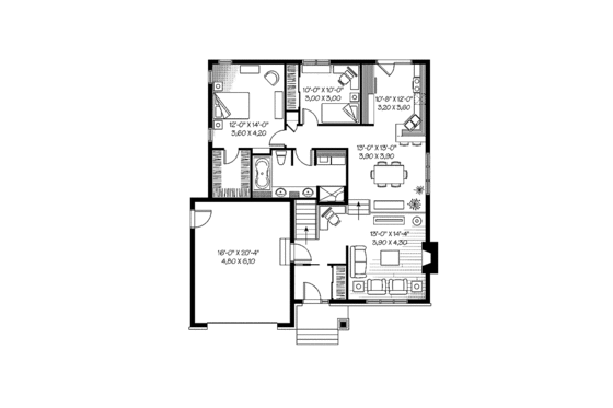 Floor Plan - Main Floor for Craftsman House Plan #23-2436 - 2 bed, 1 bath