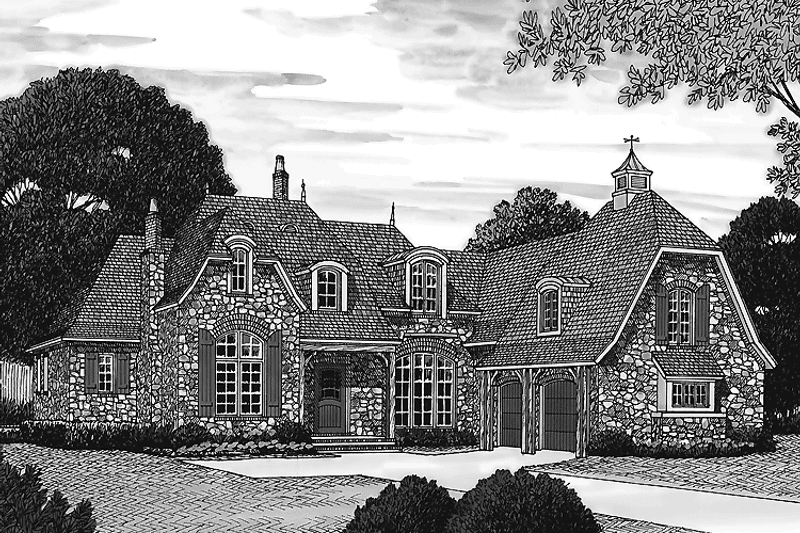 Home Plan - Exterior - Front Elevation 3 for European House Plan #453-454 - 5 bed, 5 bath