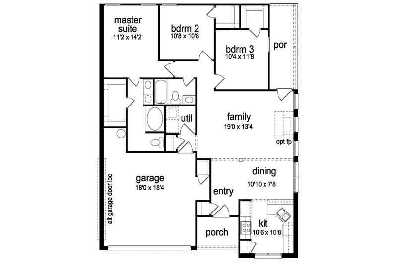 Home Plan - Floor Plan - Main Floor for Traditional House Plan #84-670 - 3 bed, 2 bath