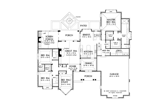 Floor Plan - Main Floor for Craftsman House Plan #929-848 - 4 bed, 3 bath