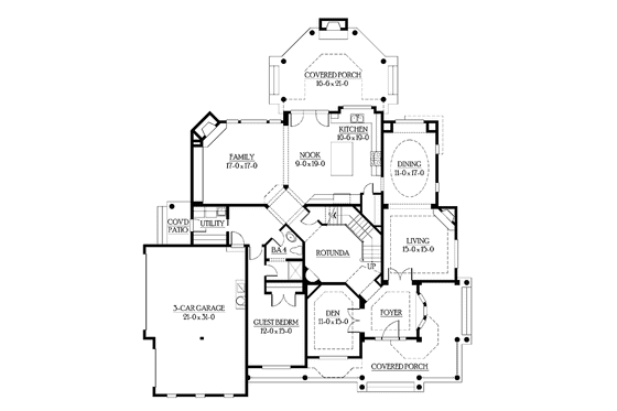Floor Plan - Main Floor for Victorian House Plan #132-493 - 5 bed, 4 bath
