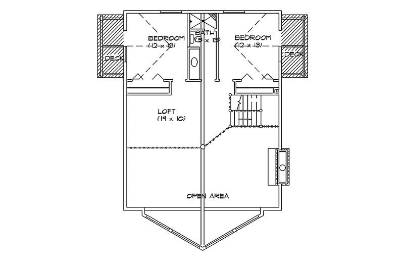 House Blueprint - Floor Plan - Upper Floor for Contemporary House Plan #945-1 - 3 bed, 2 bath