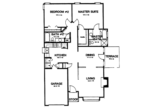 Floor Plan - Main Floor for Farmhouse House Plan #30-211 - 2 bed, 2 bath