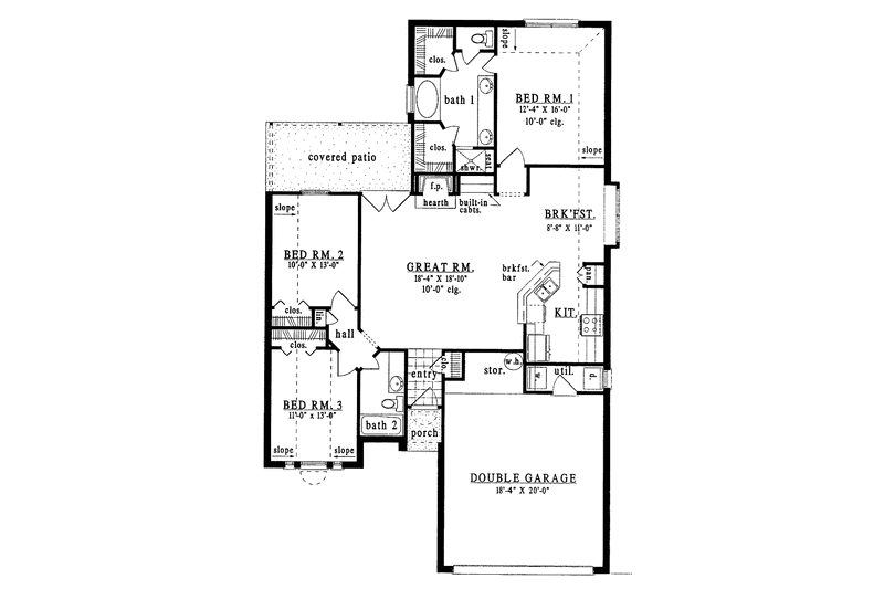 Home Plan - Floor Plan - Main Floor for European House Plan #42-495 - 3 bed, 2 bath