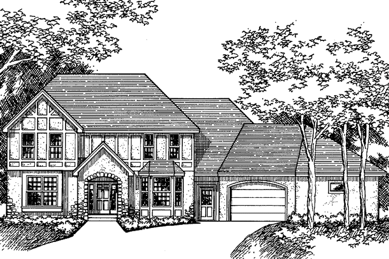 House Blueprint - Exterior - Front Elevation 3 for Tudor House Plan #51-839 - 2 bed, 2.5 bath