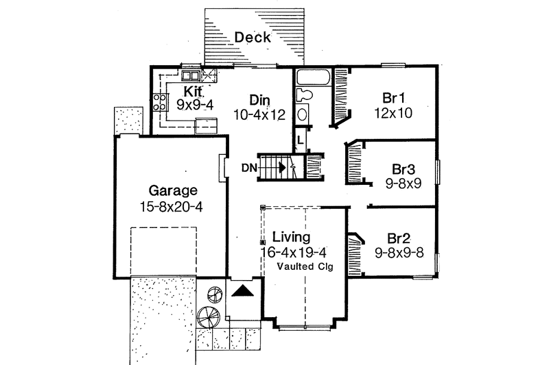 House Blueprint - Floor Plan - Main Floor for Ranch House Plan #334-122 - 3 bed, 1 bath