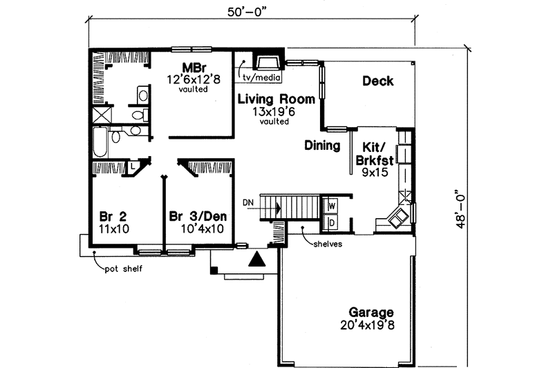 Architectural House Design - Floor Plan - Main Floor for Ranch House Plan #320-537 - 2 bed, 2 bath