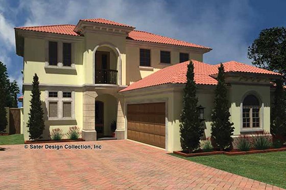 Exterior - Front Elevation 3 for Mediterranean House Plan #930-434 - 3 bed, 4 bath
