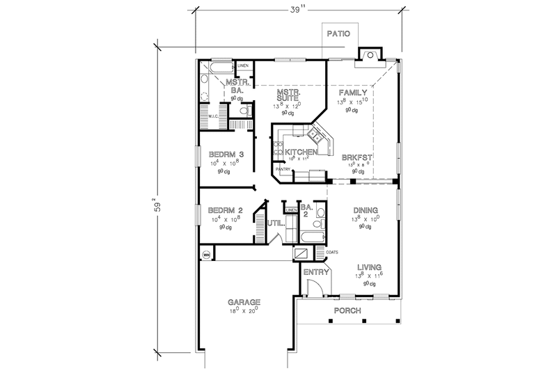 Home Plan - Floor Plan - Main Floor for Country House Plan #472-410 - 3 bed, 2 bath