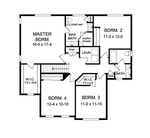 Architectural House Design - Colonial Floor Plan - Upper Floor Plan #1010-130