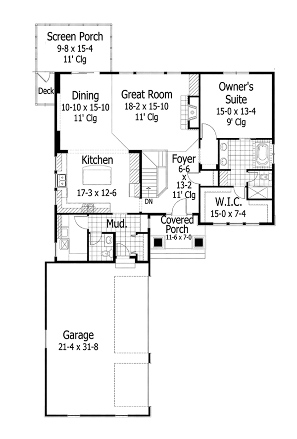 Architectural House Design - Ranch Floor Plan - Main Floor Plan #51-1098