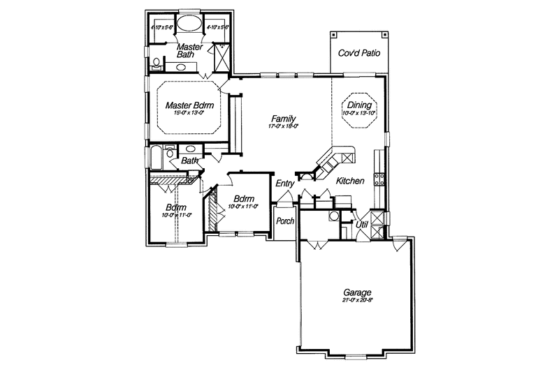 House Blueprint - Floor Plan - Main Floor for European House Plan #946-1 - 3 bed, 2 bath