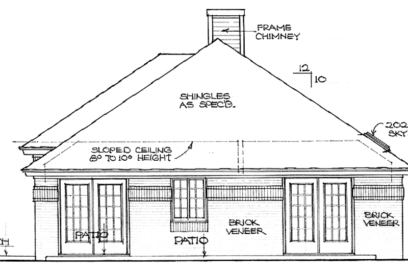 House Blueprint - Exterior - Rear Elevation for Ranch House Plan #310-1083 - 2 bed, 2 bath