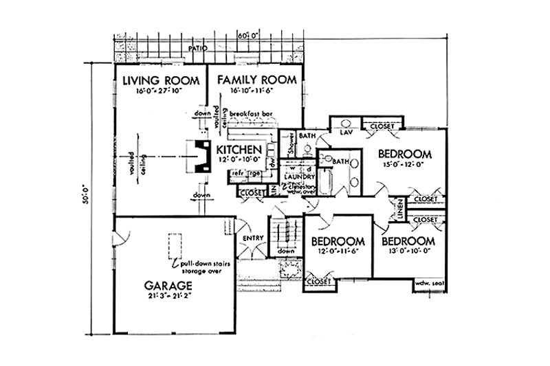Home Plan - Floor Plan - Main Floor for Contemporary House Plan #320-1307 - 3 bed, 2 bath