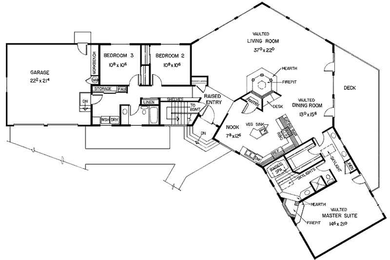 Home Plan - Floor Plan - Main Floor for Contemporary House Plan #60-917 - 3 bed, 2 bath