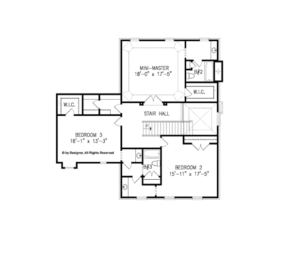 Architectural House Design - Colonial Floor Plan - Upper Floor Plan #54-354