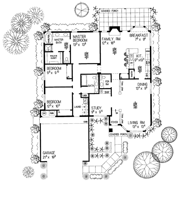 Architectural House Design - Mediterranean Floor Plan - Main Floor Plan #72-918