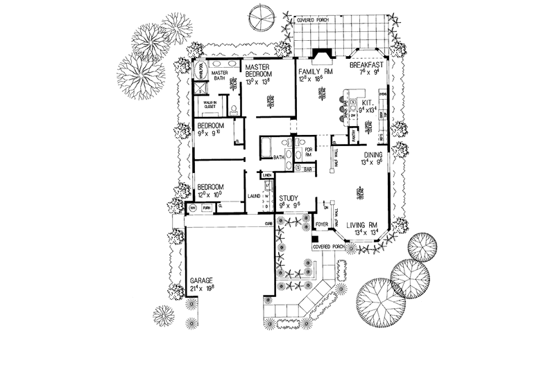 Home Plan - Floor Plan - Main Floor for Mediterranean House Plan #72-918 - 3 bed, 2.5 bath