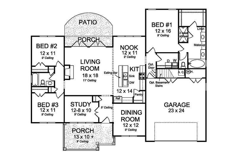 Home Plan - Floor Plan - Main Floor for Ranch House Plan #513-2160 - 3 bed, 2 bath