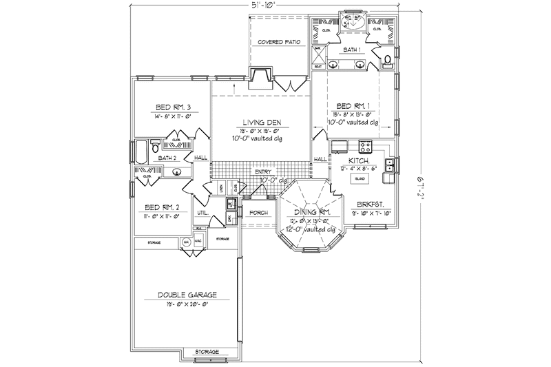 House Design - Floor Plan - Main Floor for Country House Plan #42-643 - 3 bed, 2 bath