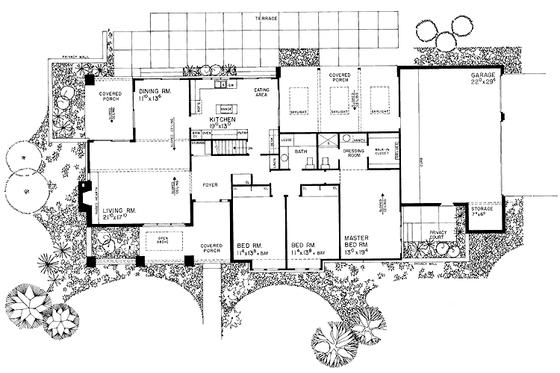 Floor Plan - Main Floor for Ranch House Plan #72-725 - 3 bed, 2 bath