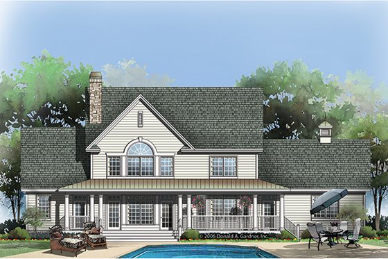 Exterior - Rear Elevation for Country House Plan #929-853 - 5 bed, 3.5 bath