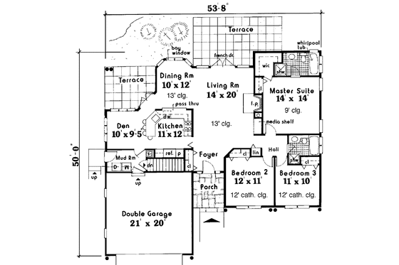Floor Plan - Main Floor for Traditional House Plan #3-320 - 3 bed, 2 bath