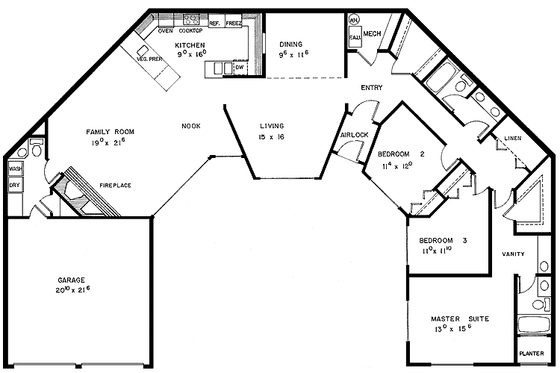Floor Plan - Main Floor for Contemporary House Plan #60-963 - 3 bed, 2.5 bath