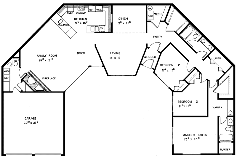 Home Plan - Floor Plan - Main Floor for Contemporary House Plan #60-963 - 3 bed, 2.5 bath