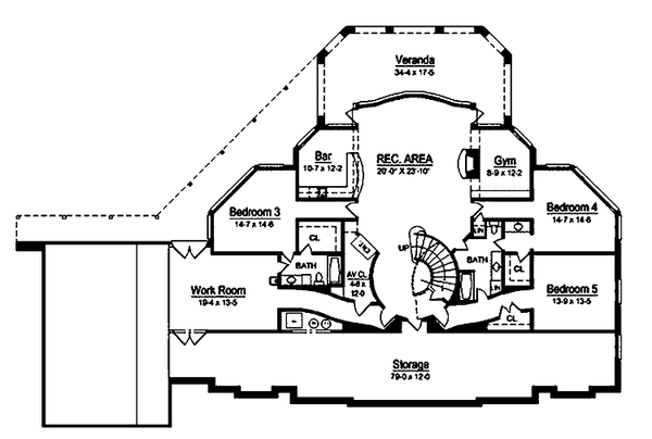 Architectural House Design - Floor Plan - Lower Floor for Country House Plan #119-398 - 5 bed, 4 bath