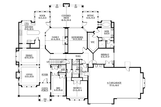 Floor Plan - Main Floor for Craftsman House Plan #132-280 - 3 bed, 3.5 bath