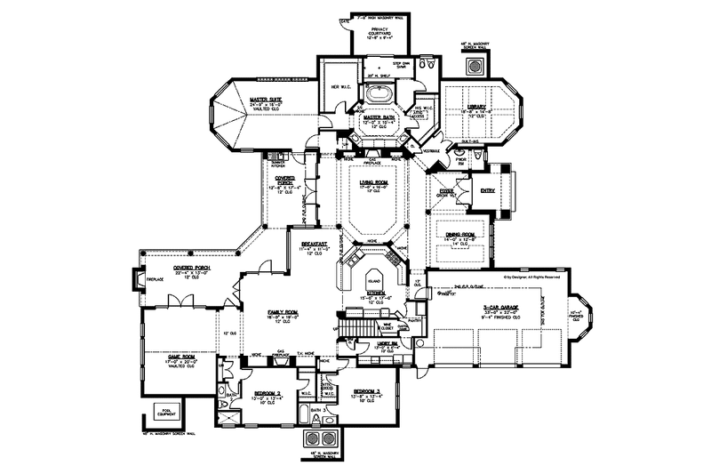 House Blueprint - Floor Plan - Main Floor for Mediterranean House Plan #1019-10 - 5 bed, 5.5 bath