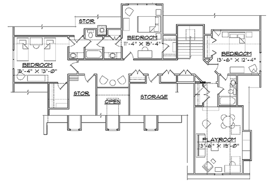 Floor Plan - Upper Floor for Country House Plan #1054-17 - 4 bed, 3.5 bath