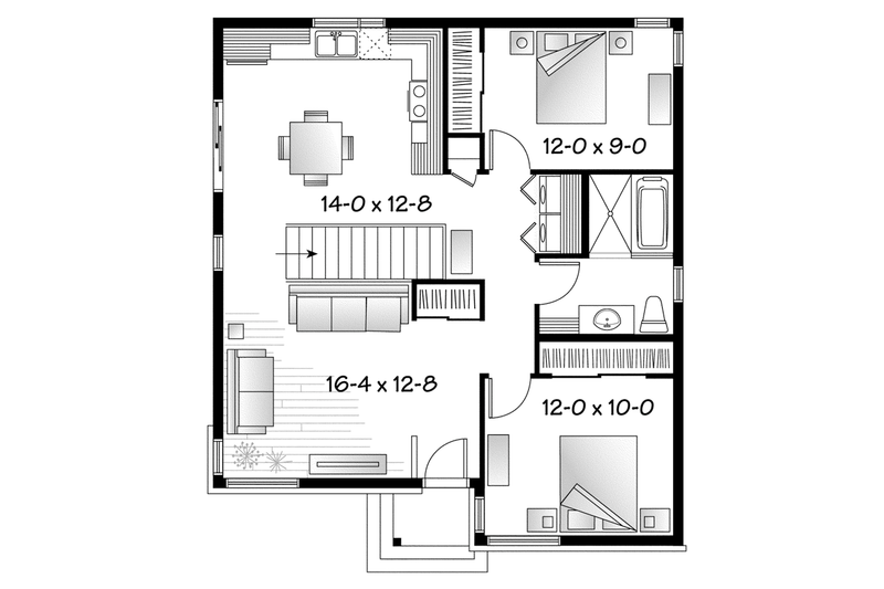 House Design - Floor Plan - Main Floor for Contemporary House Plan #23-2524 - 2 bed, 1 bath