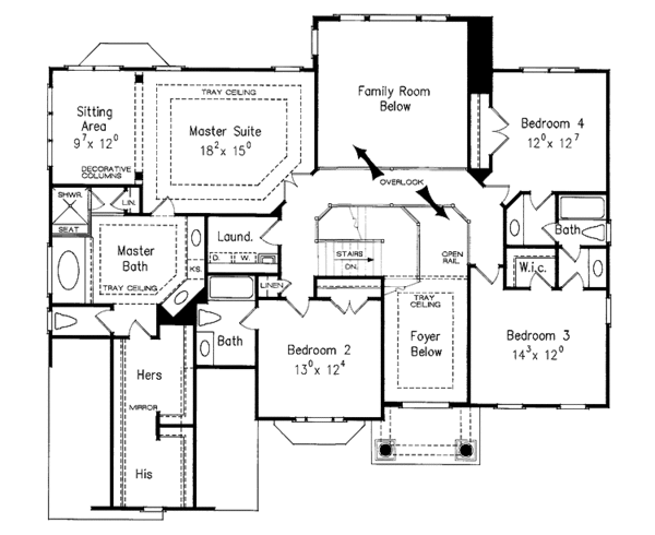 Classical Floor Plan - Upper Floor Plan #927-920