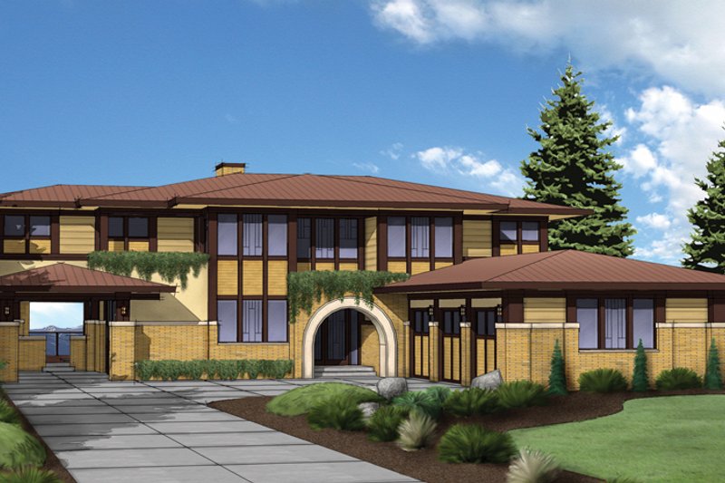 Home Plan - Exterior - Front Elevation 3 for Prairie House Plan #569-30 - 4 bed, 4 bath