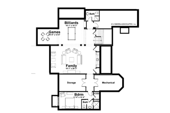 Floor Plan - Lower Floor for Craftsman House Plan #928-171 - 3 bed, 3.5 bath