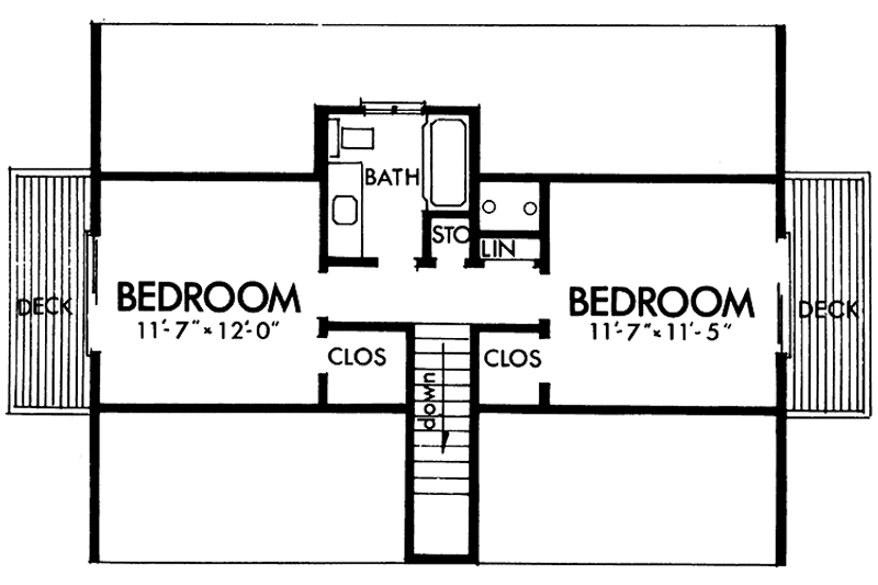 House Blueprint - Floor Plan - Upper Floor for European House Plan #320-1026 - 3 bed, 2 bath