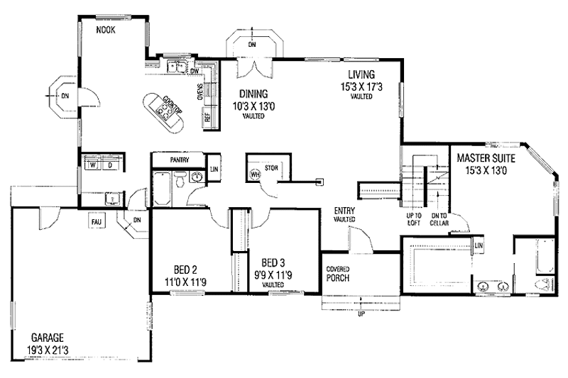Dream House Plan - Floor Plan - Main Floor for Country House Plan #60-656 - 3 bed, 2 bath