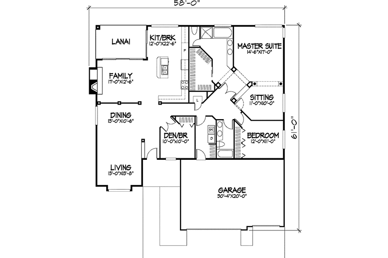 Home Plan - Floor Plan - Main Floor for Ranch House Plan #320-612 - 3 bed, 2 bath