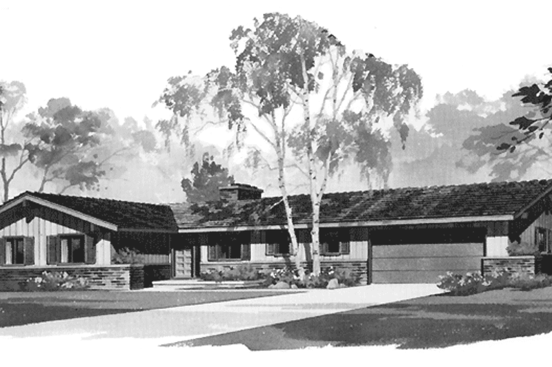 House Blueprint - Exterior - Front Elevation 3 for Ranch House Plan #72-665 - 3 bed, 2.5 bath