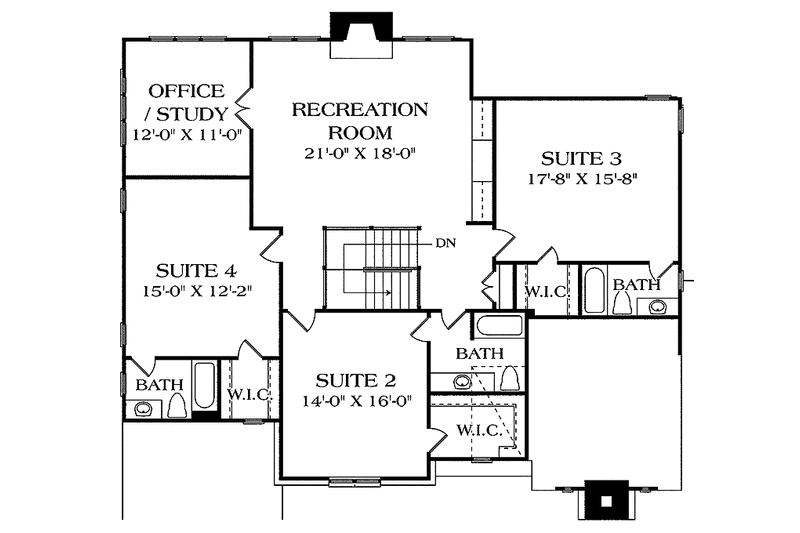 Architectural House Design - Floor Plan - Upper Floor for Country House Plan #453-457 - 4 bed, 4.5 bath