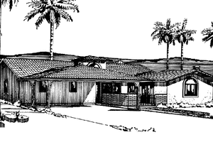 Home Plan - Exterior - Front Elevation for Adobe / Southwestern House Plan #320-1370 - 2 bed, 2 bath