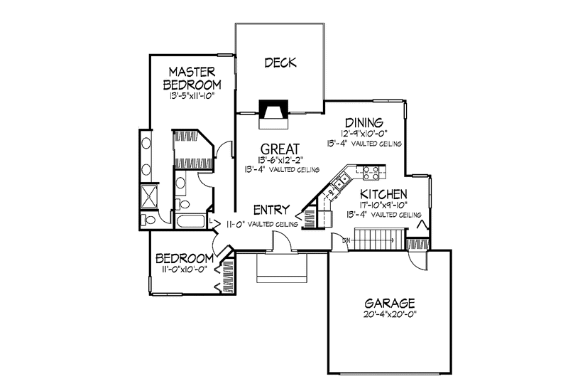 House Blueprint - Floor Plan - Main Floor for Ranch House Plan #320-666 - 2 bed, 2 bath
