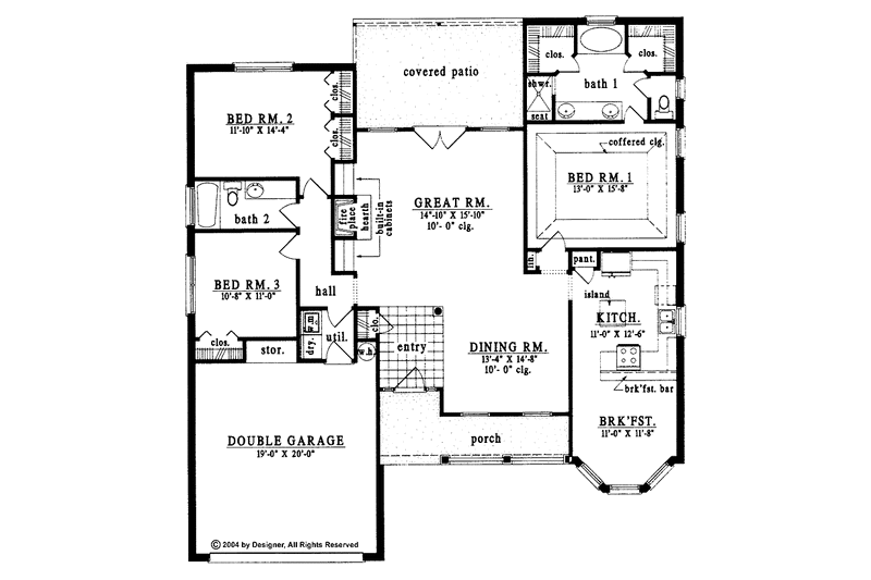 House Design - Floor Plan - Main Floor for European House Plan #42-552 - 3 bed, 2 bath