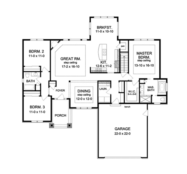 Architectural House Design - Ranch Floor Plan - Main Floor Plan #1010-107