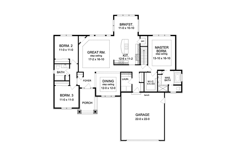 Home Plan - Floor Plan - Main Floor for Ranch House Plan #1010-107 - 3 bed, 2 bath