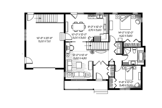 Floor Plan - Main Floor for Country House Plan #23-2433 - 2 bed, 1 bath