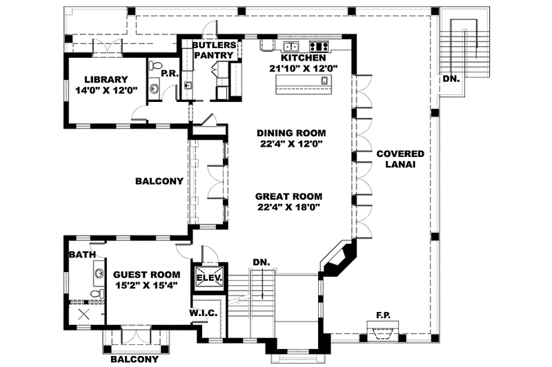 Architectural House Design - Floor Plan - Main Floor for Mediterranean House Plan #1017-135 - 2 bed, 2.5 bath